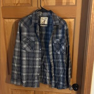Men's Plaid western pearl snap Shirt Jacket in Blue and Gray